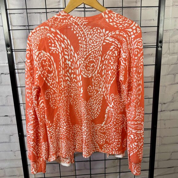 Chico’s Orange & White Open Front Cardigan | Size 0 (US Small) - Picture 2 of 7